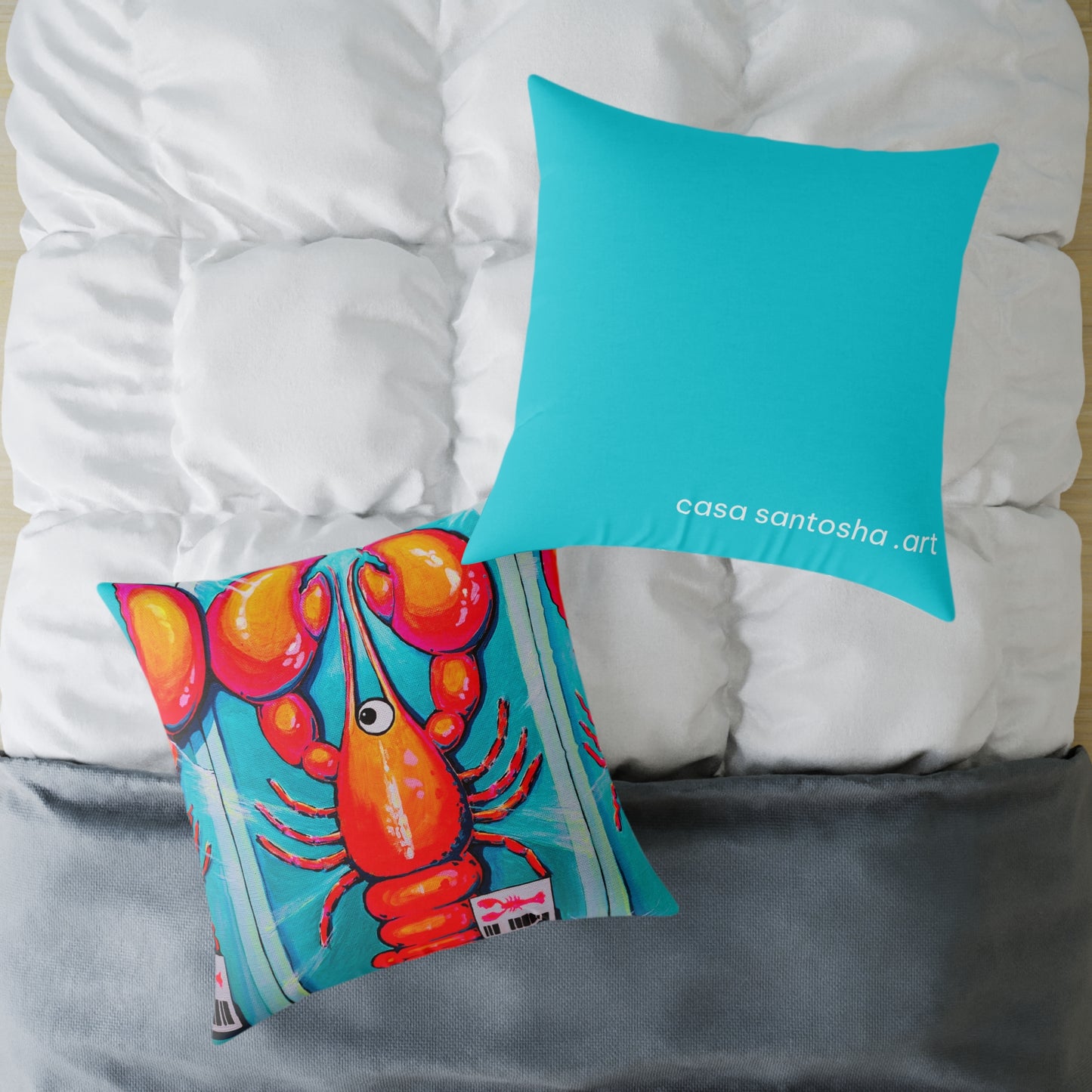 Neon Lobster Art Canvas Decorative Pillow