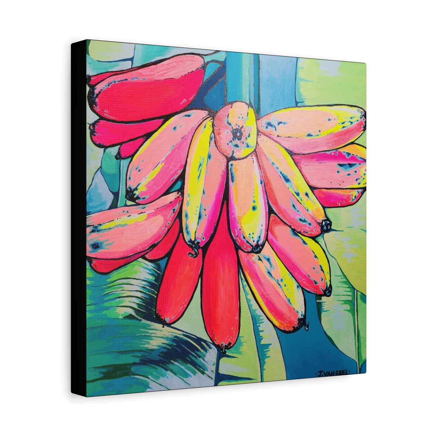 Neon Colorful Primitivo Bananas Canvas Print, Original Art Design, Home Decor Wall Art