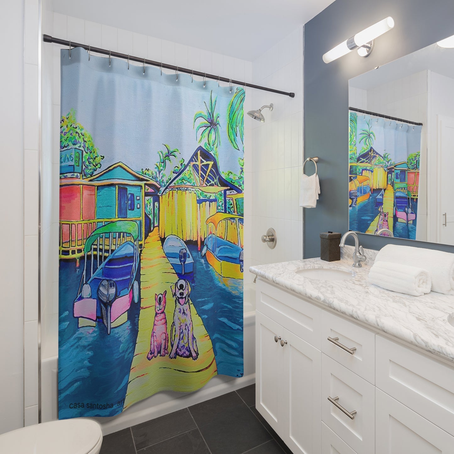 Rideau de douche Cyclops Cat and Dog in Bocas Pop Art