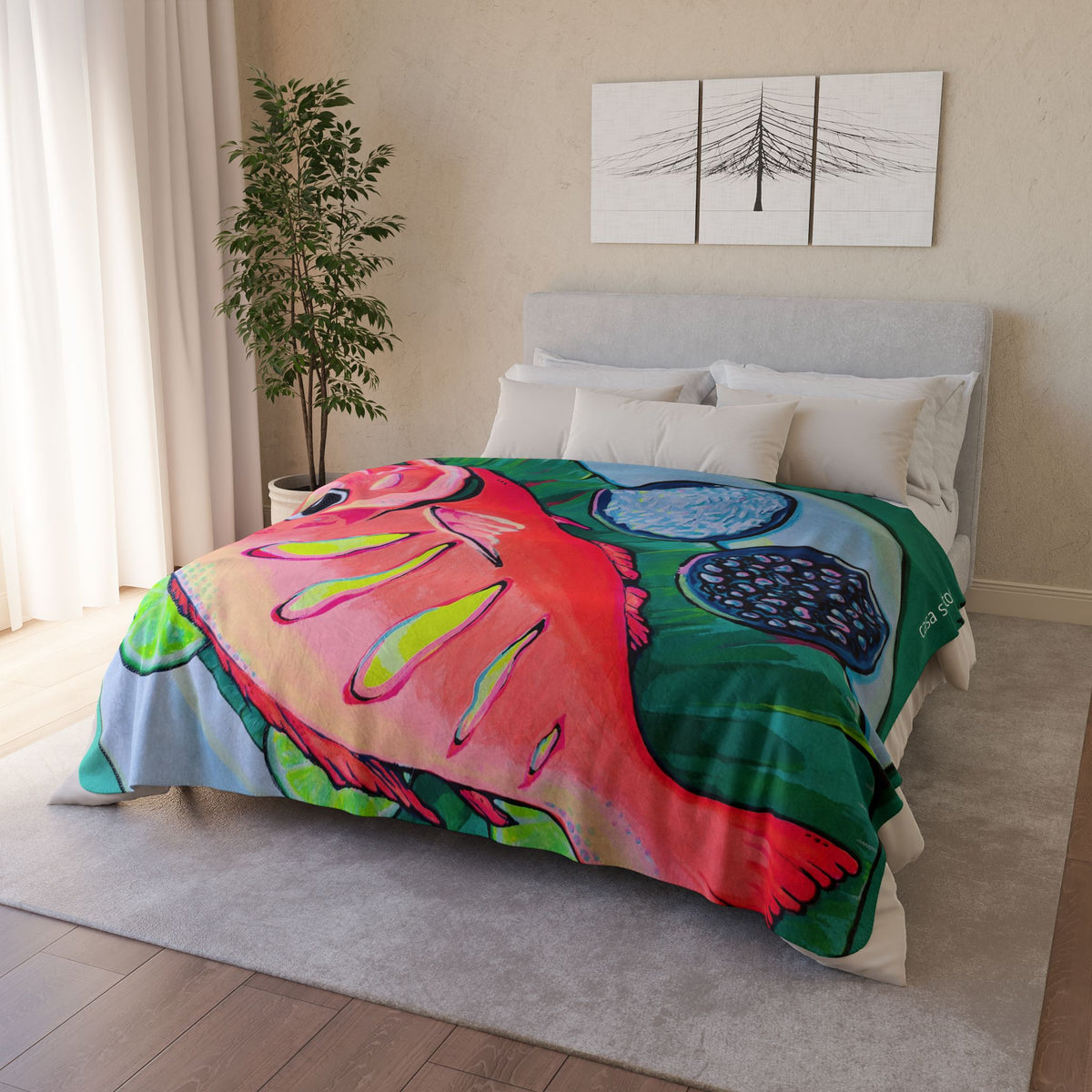 Neon Fried Fish Fleece Sherpa Blanket