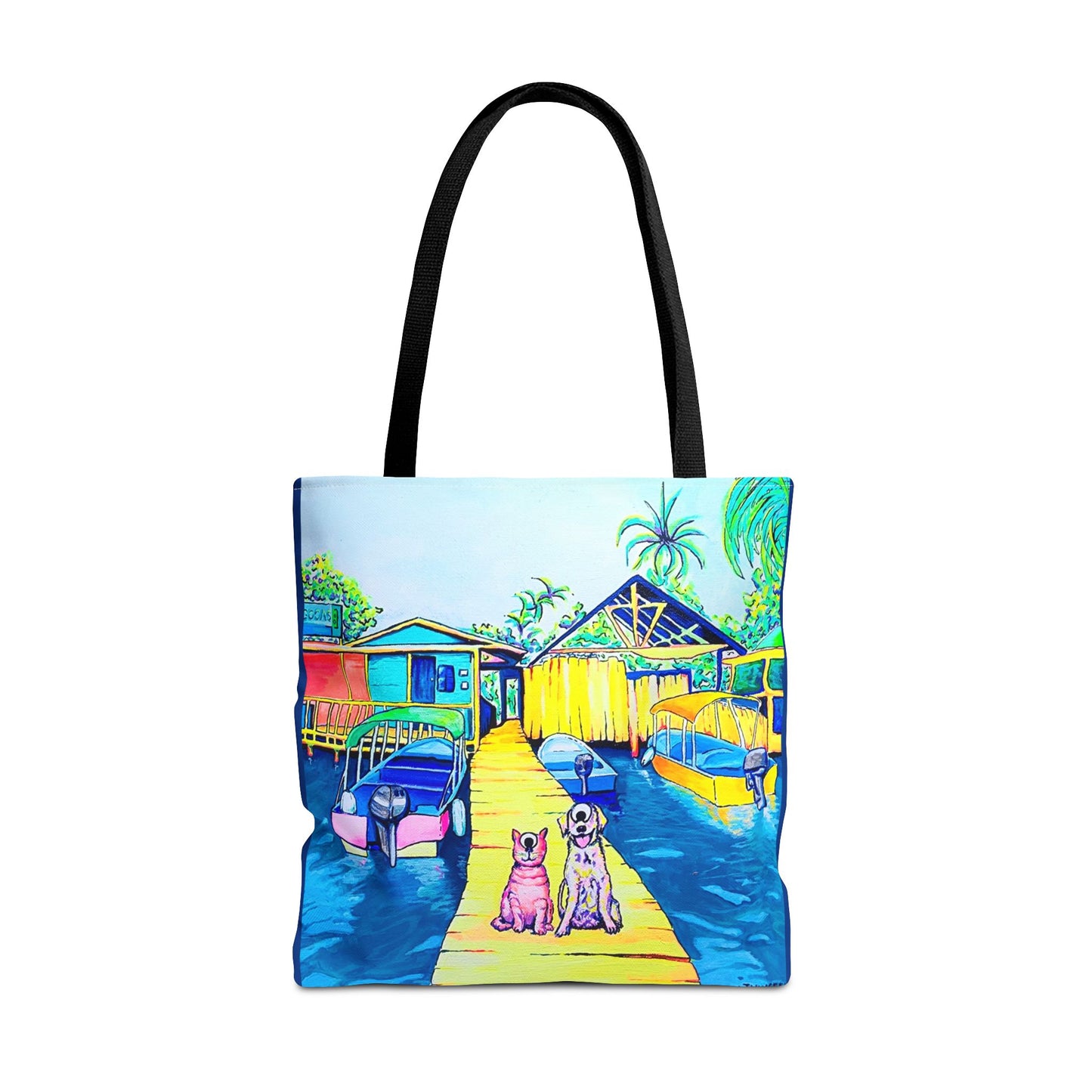 Premium Cyclops Cat and Dog on Tropical Island Tote Bag, Original Artist Design, Reusable Shopping Tote, Eco-Friendly