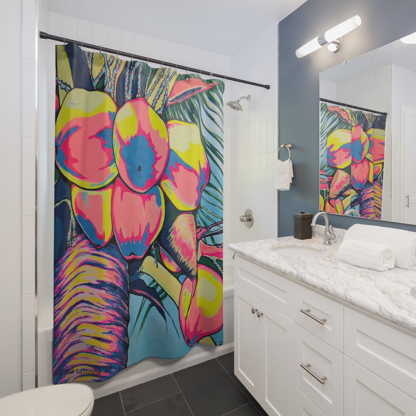 Rideau de douche Pop Art "Noix de Coco Néon"