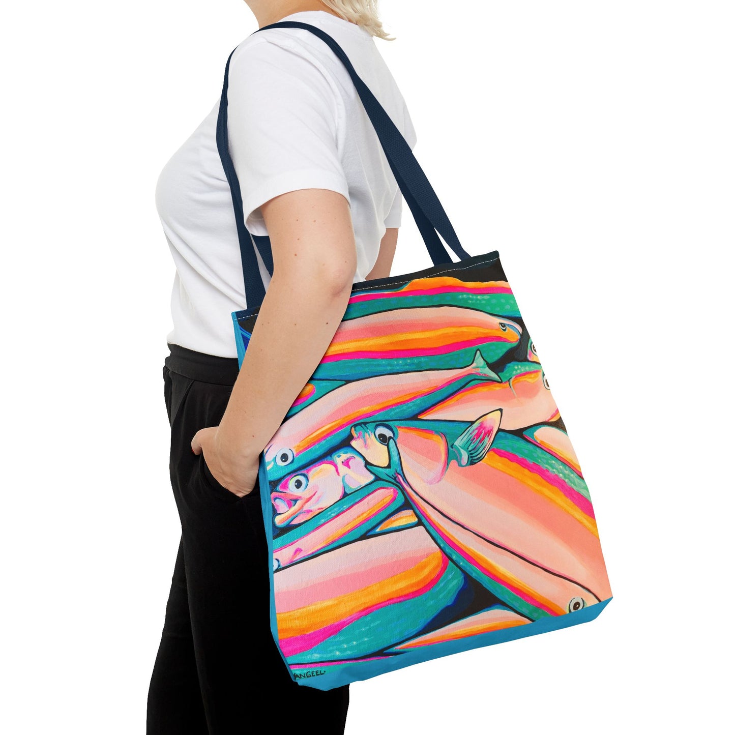 Premium Neon Fish Tote Bag, Original Artist Design, Reusable Shopping Tote, Eco-Friendly