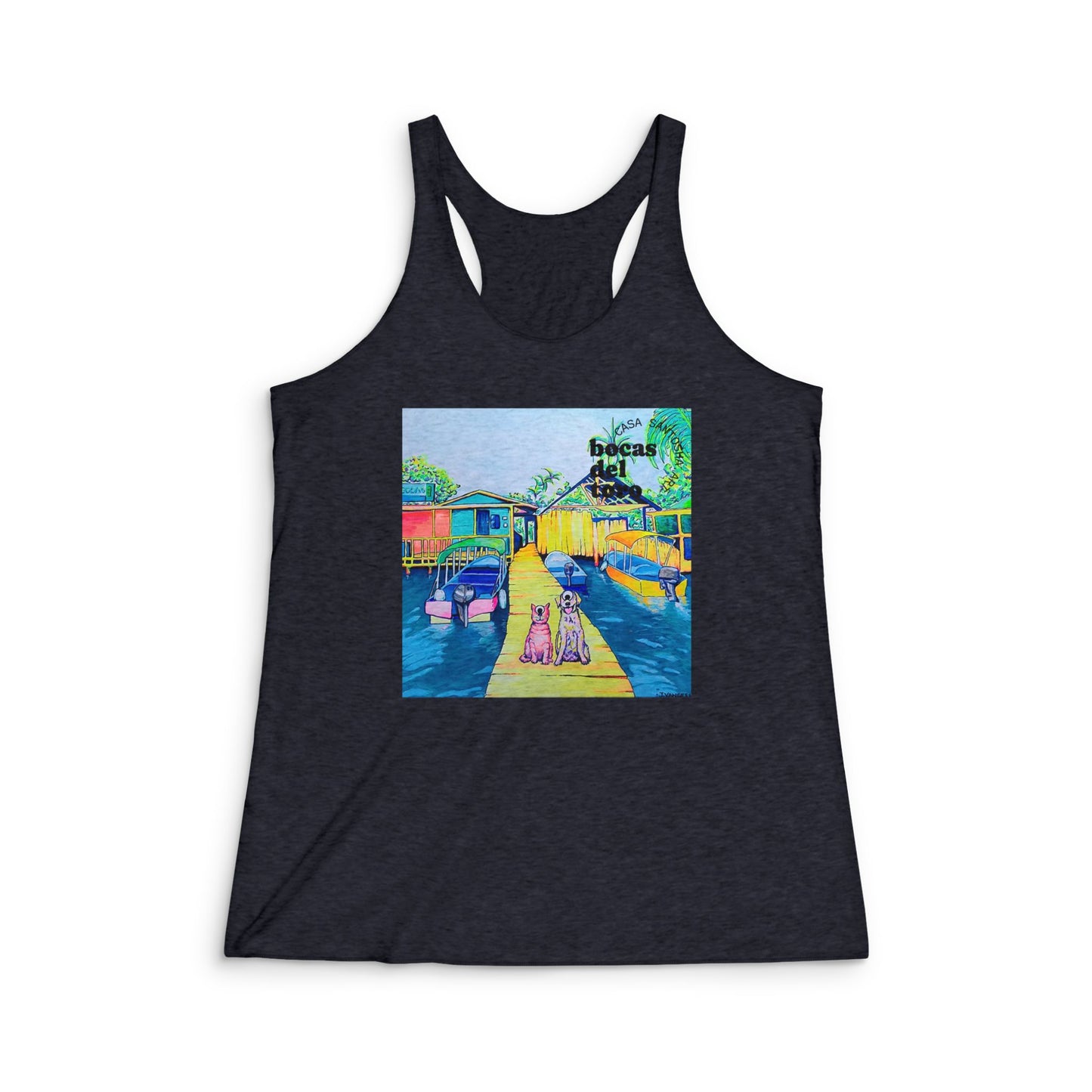 Women's Cyclops Cat and Dog in Bocas Graphic Racerback Tank