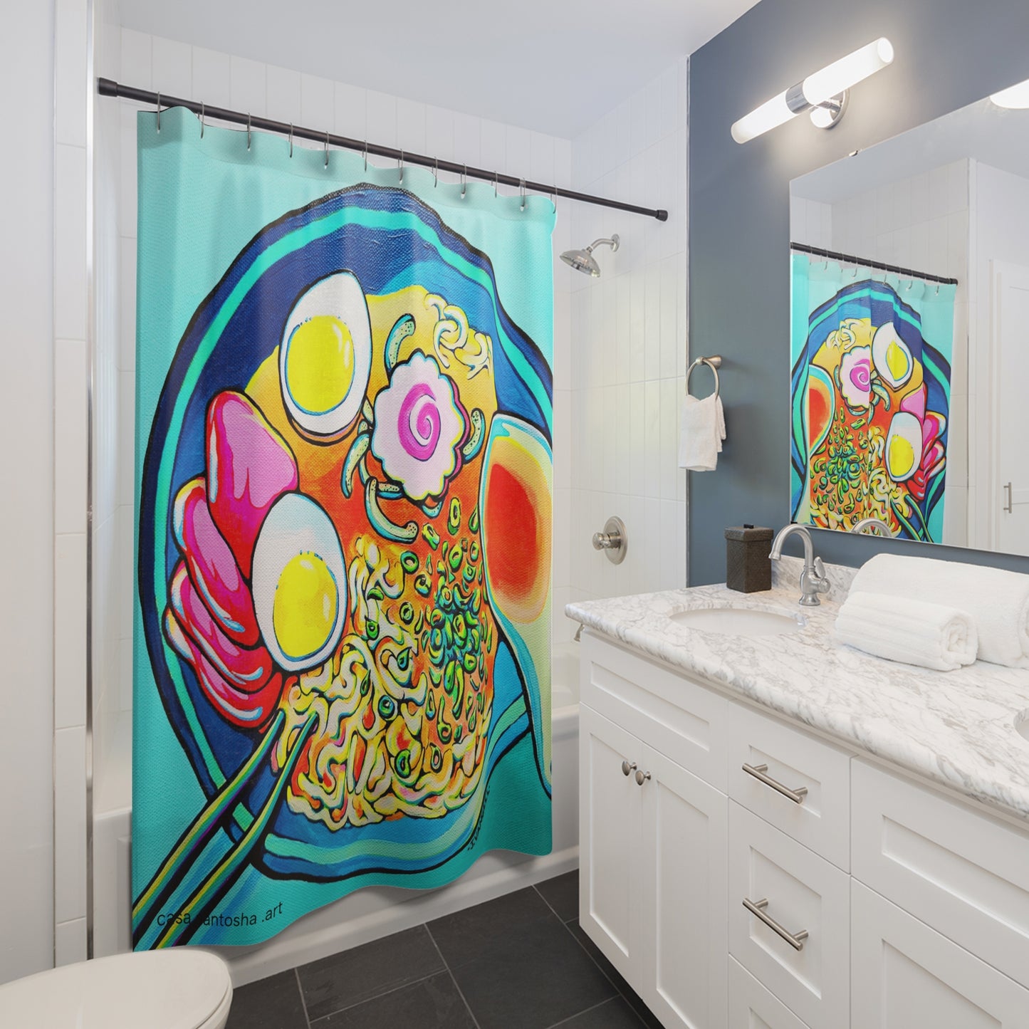 Rideau de douche néon ramen pop art