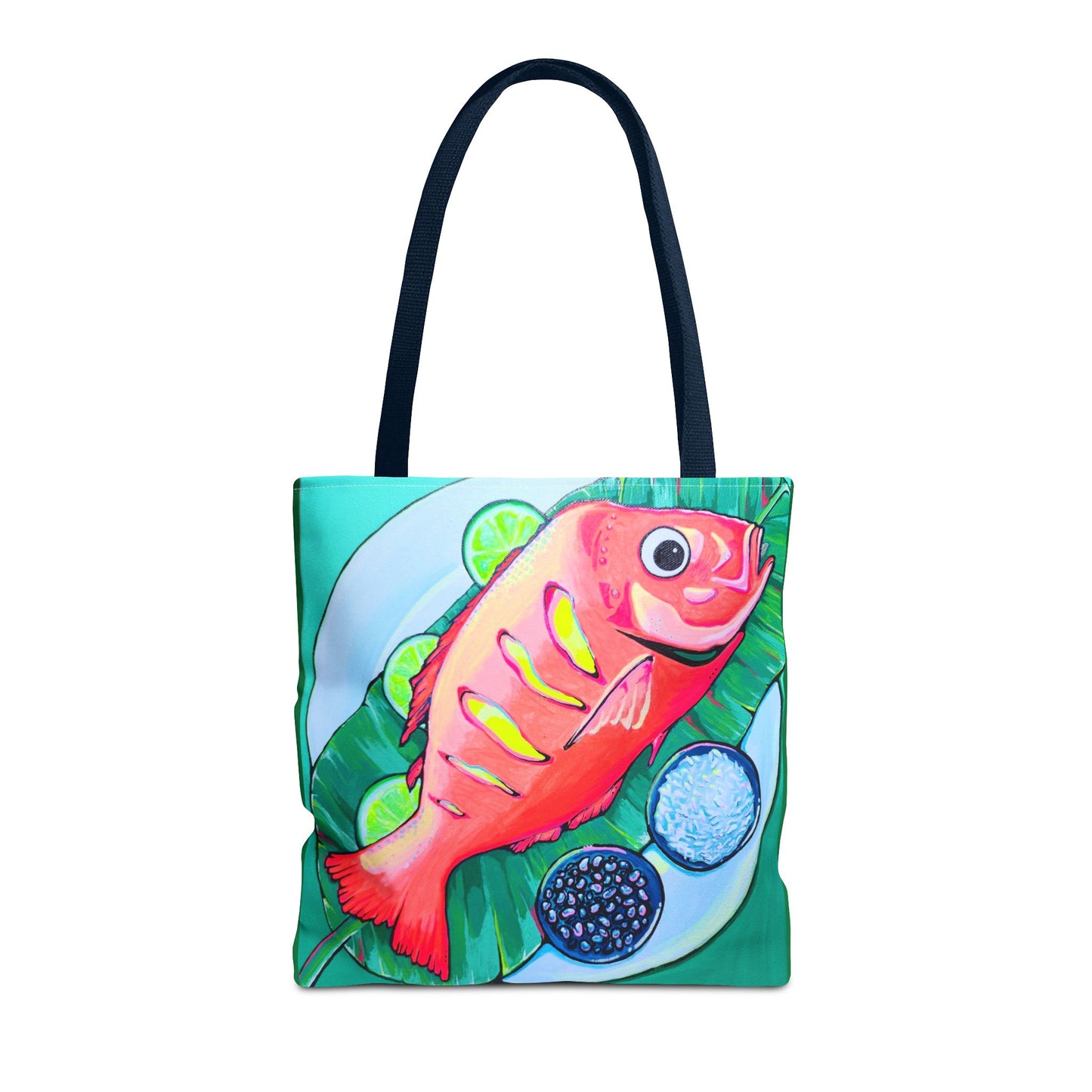 Premium Vibrant Fried Fish Tote Bag, Original Artist Design, Reusable Shopping Tote, Eco-Friendly