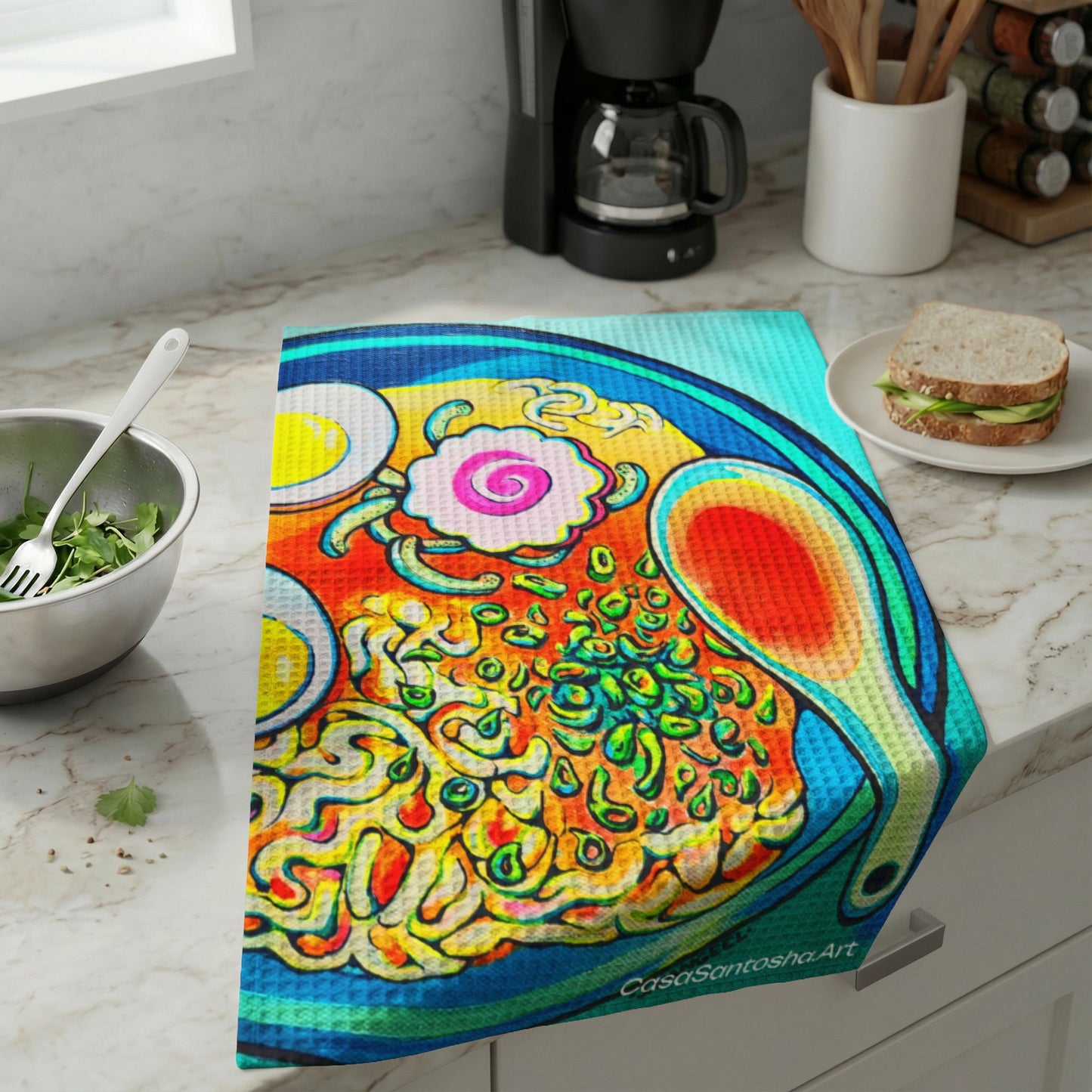 Neon Ramen Waffle Weave Kitchen Hand Towel