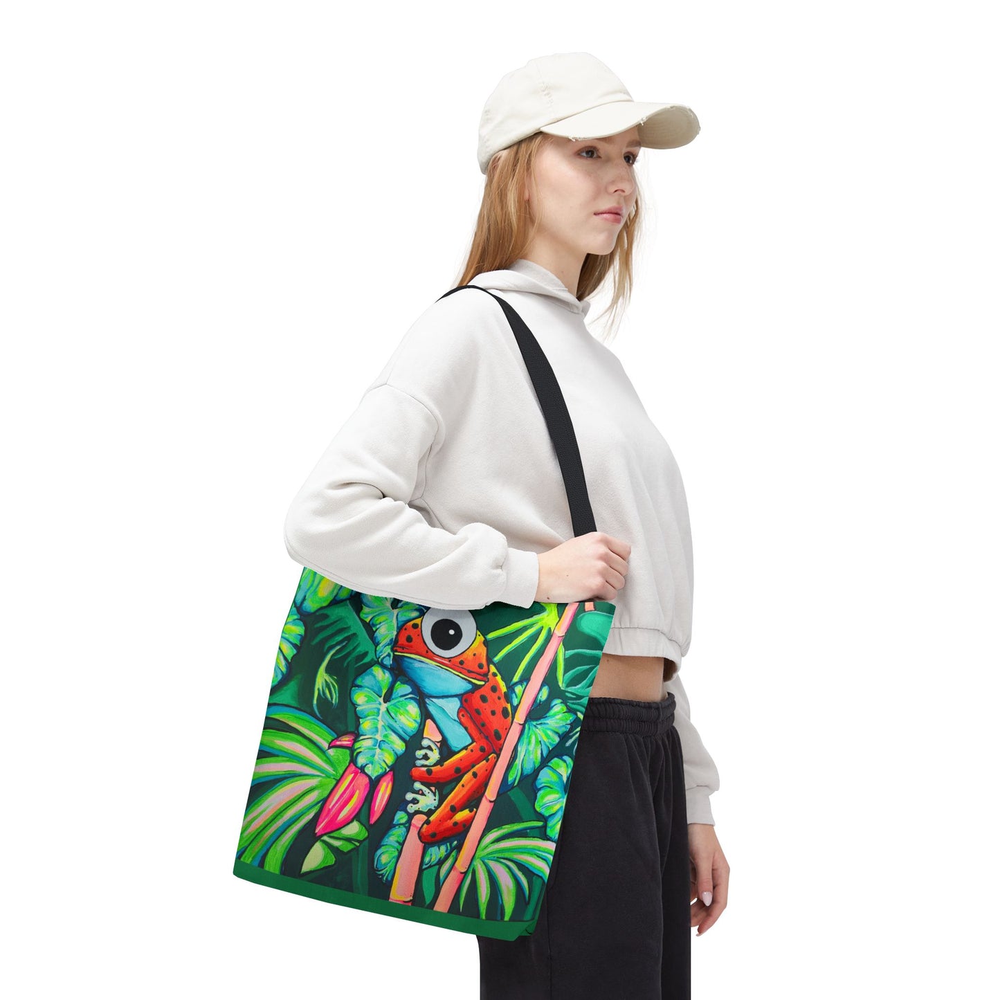 Premium Tropical Red Frog Tote Bag, Original Artist Design, Reusable Shopping Tote, Eco-Friendly