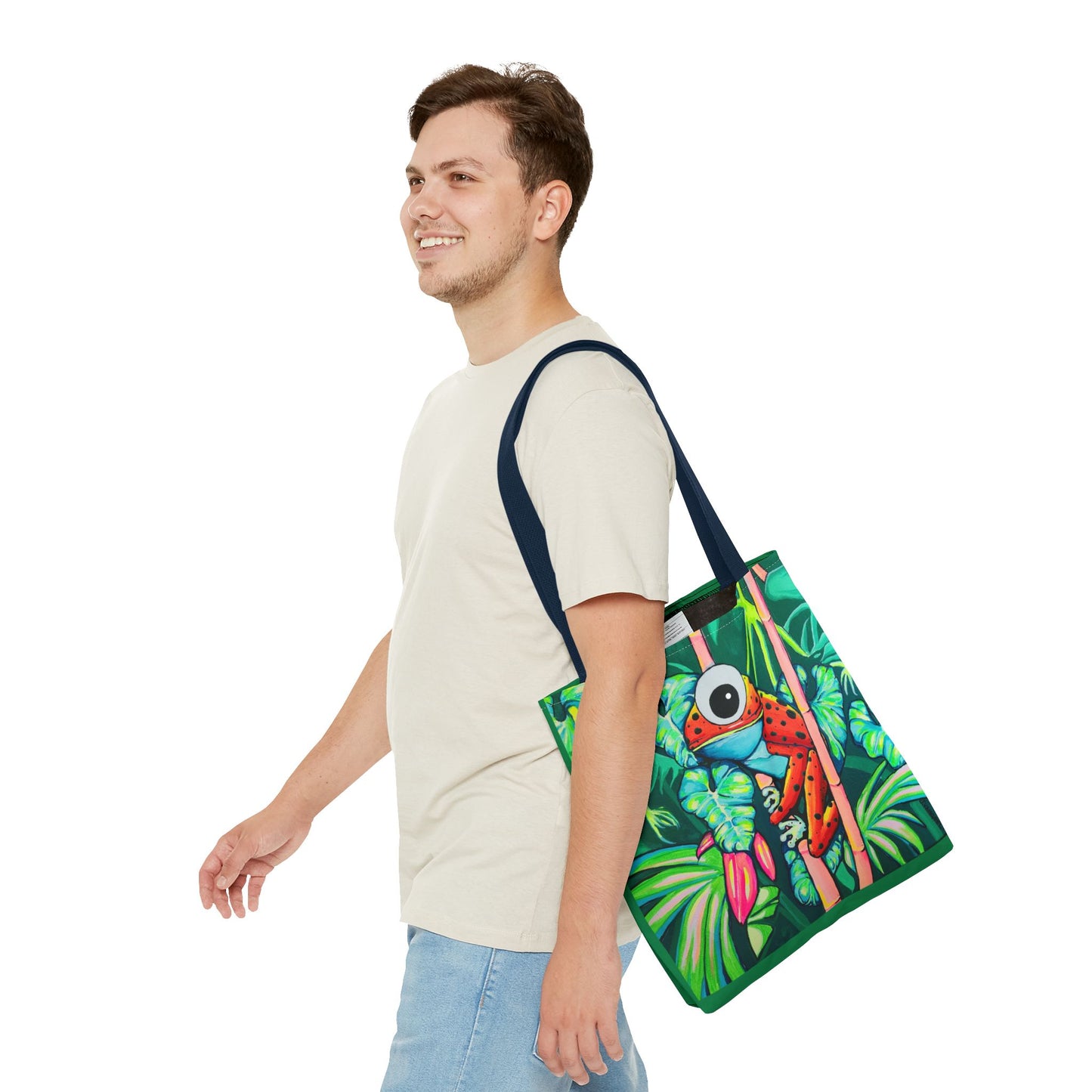 Premium Tropical Red Frog Tote Bag, Original Artist Design, Reusable Shopping Tote, Eco-Friendly