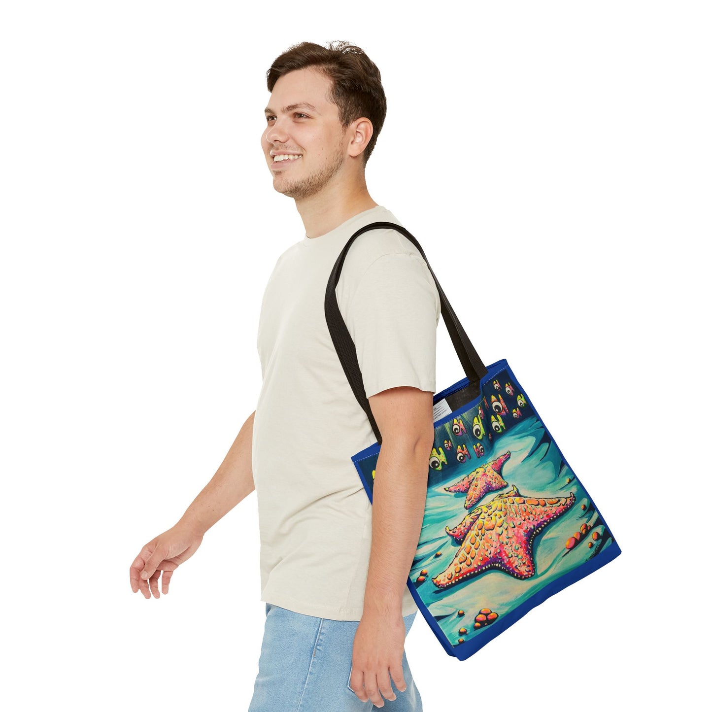 Premium Colorful Starfish Tote Bag, Original Artist Design, Reusable Shopping Tote, Eco-Friendly
