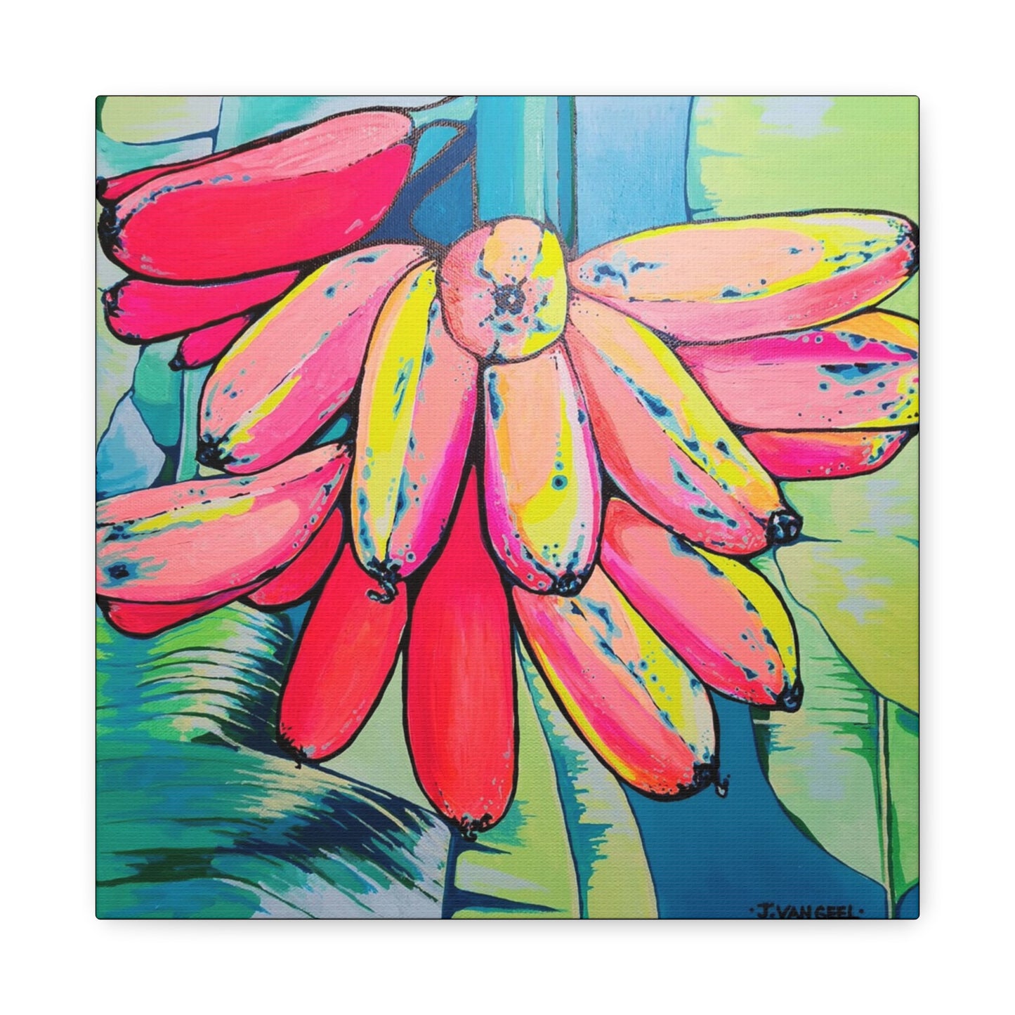 Neon Colorful Primitivo Bananas Canvas Print, Original Art Design, Home Decor Wall Art