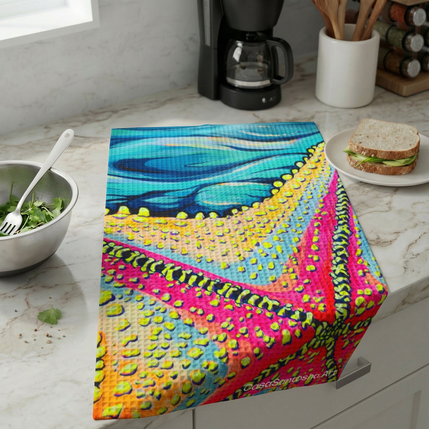 Starfish Beach Bocas Waffle Weave Kitchen Hand Towel