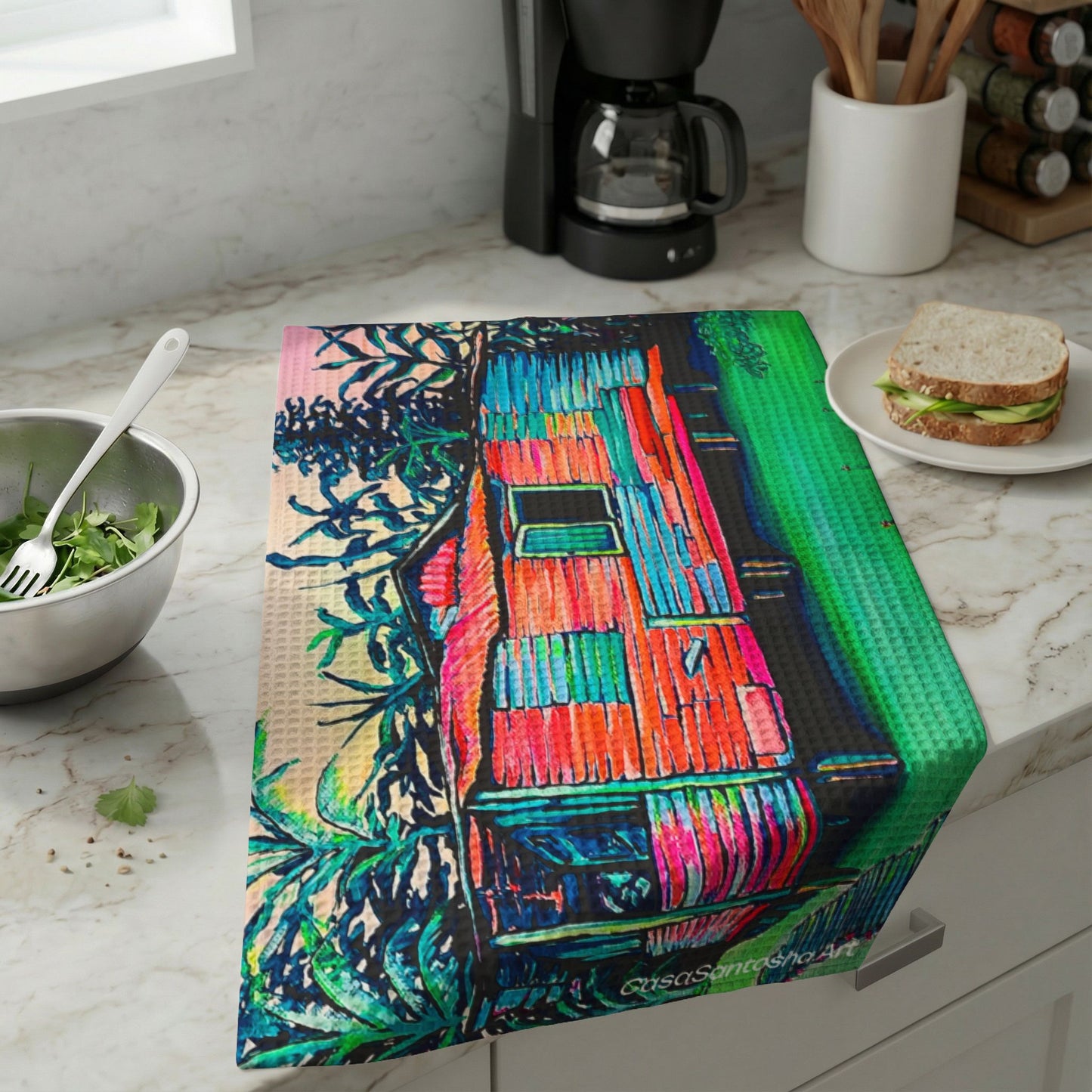 Luis Russell House Bocas Waffle Weave Kitchen Hand Towel