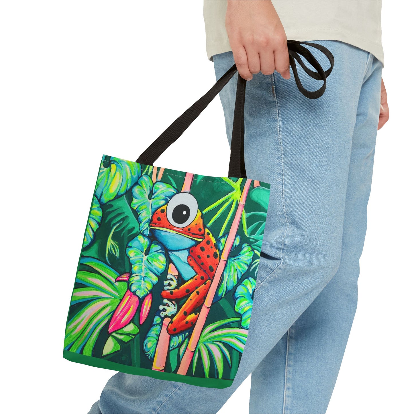 Premium Tropical Red Frog Tote Bag, Original Artist Design, Reusable Shopping Tote, Eco-Friendly
