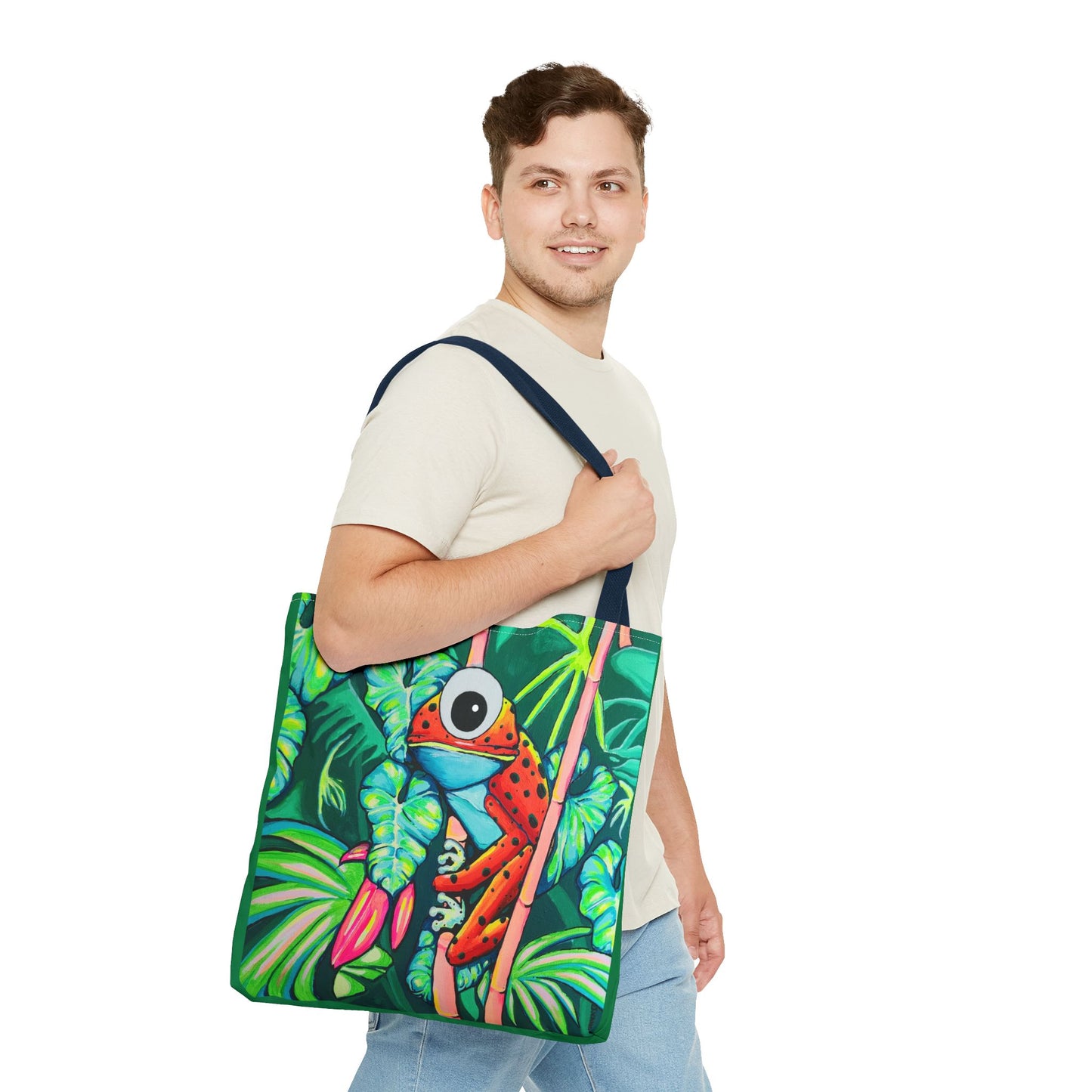 Premium Tropical Red Frog Tote Bag, Original Artist Design, Reusable Shopping Tote, Eco-Friendly