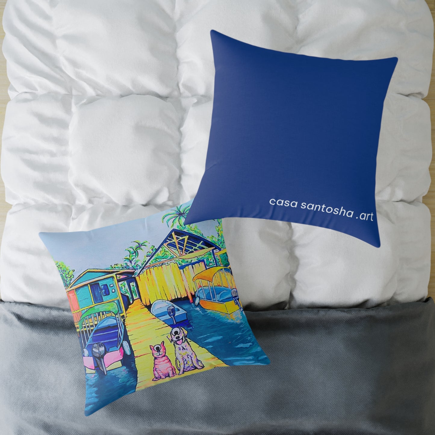 Cyclops Cat and Dog in Bocas Art Canvas Decorative Pillow