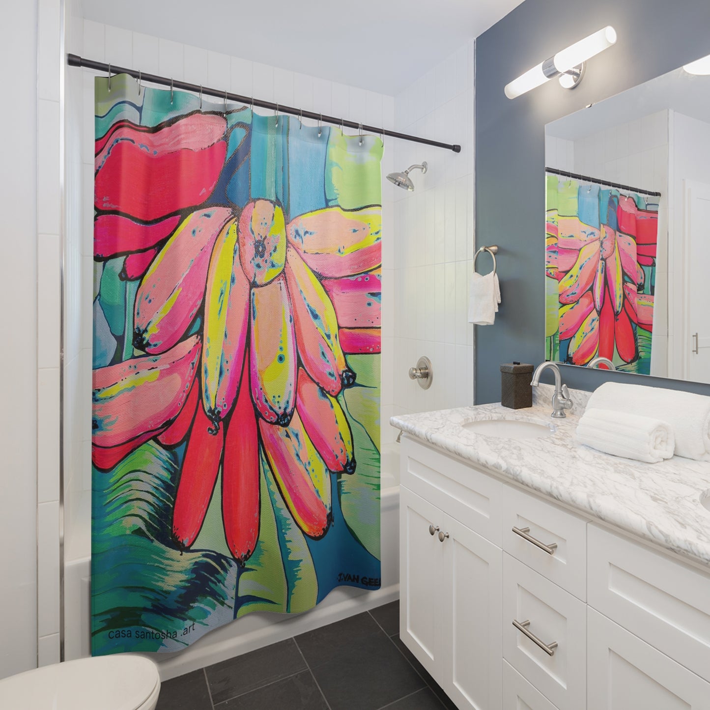 Rideau de douche Pop Art Bananes Primitivo Néon