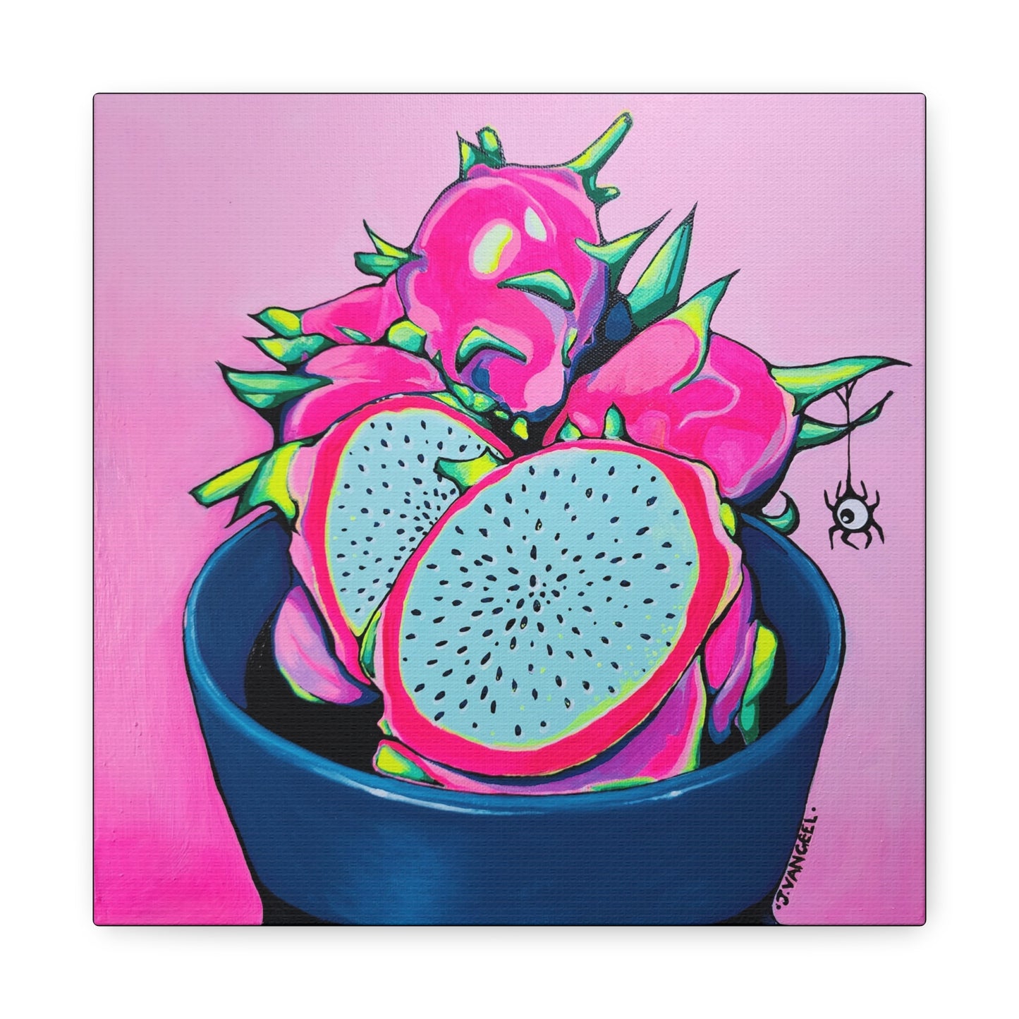 Neon Pink Dragon Fruit Canvas Print, Original Artist Design, Home Decor Wall Art