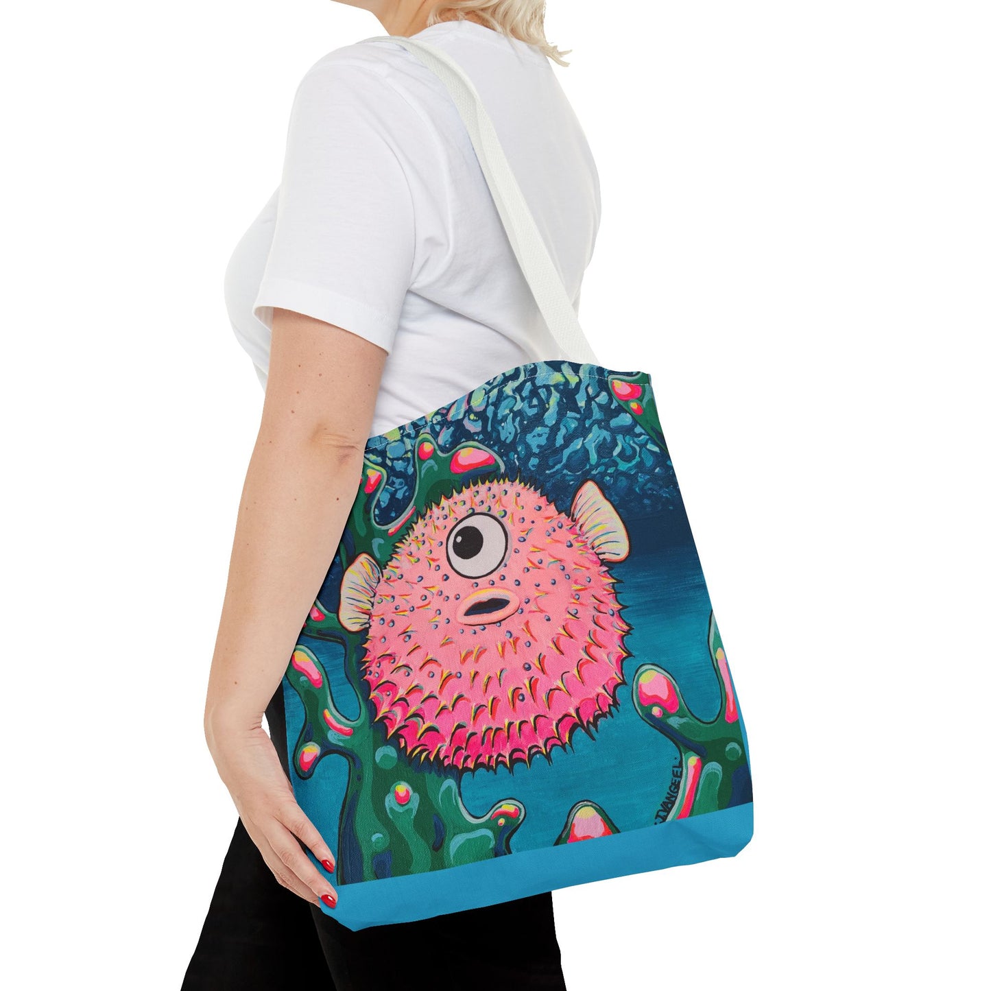 Premium Colorful Pufferfish Tote Bag, Original Artist Design, Reusable Shopping Tote, Eco-Friendly