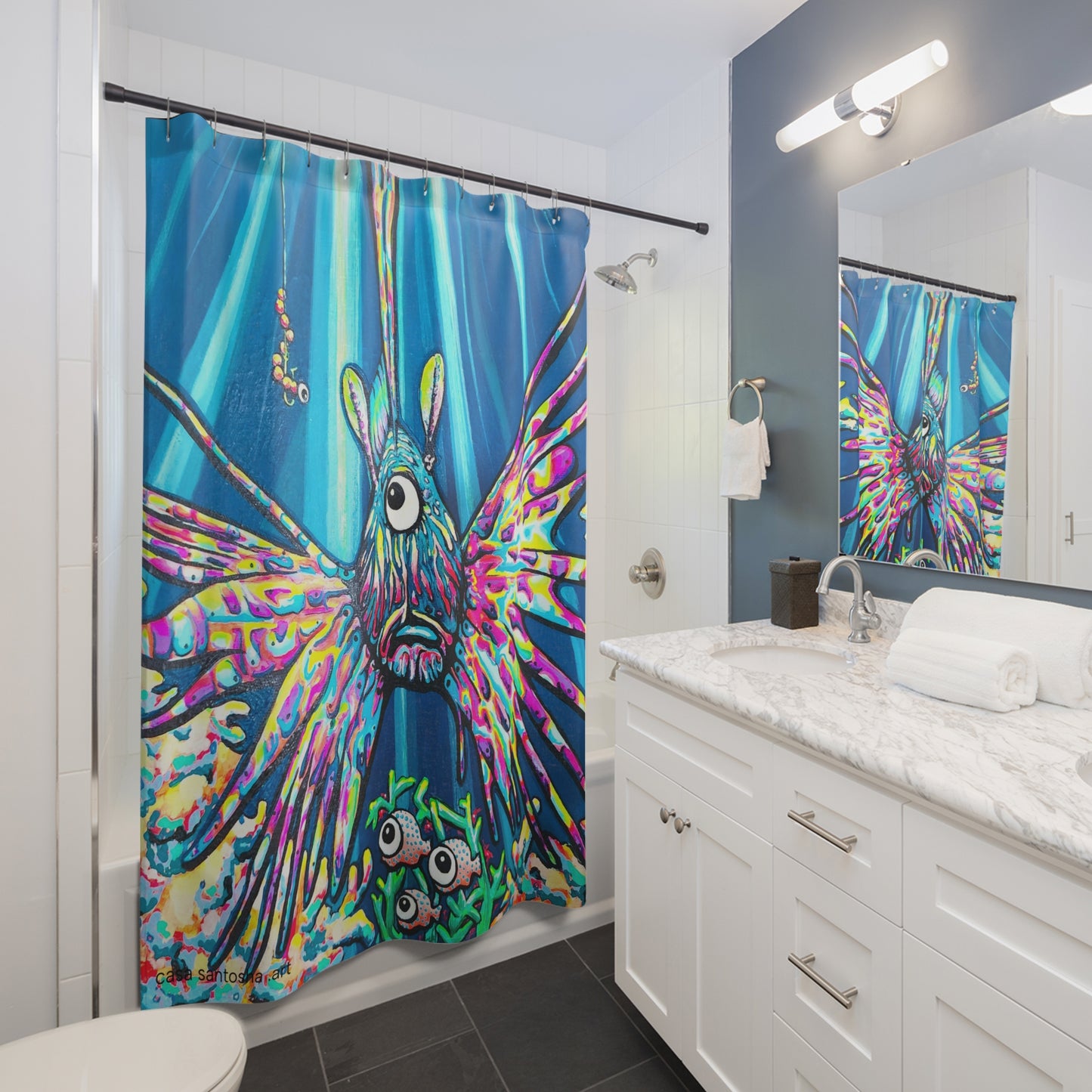 Rideau de douche Pop Art Poisson-lion Cyclope