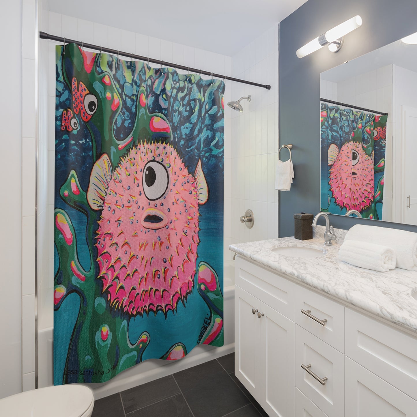 Rideau de douche Pop Art Poisson-globe Cyclope