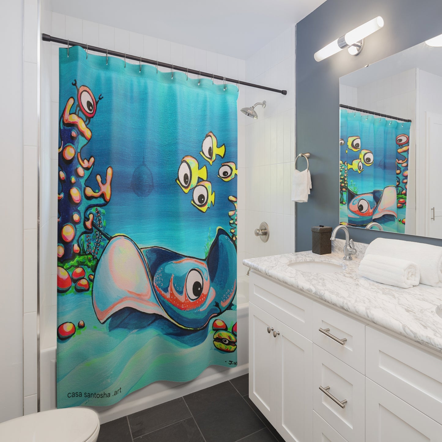 Rideau de douche pop art Raie manta Cyclope