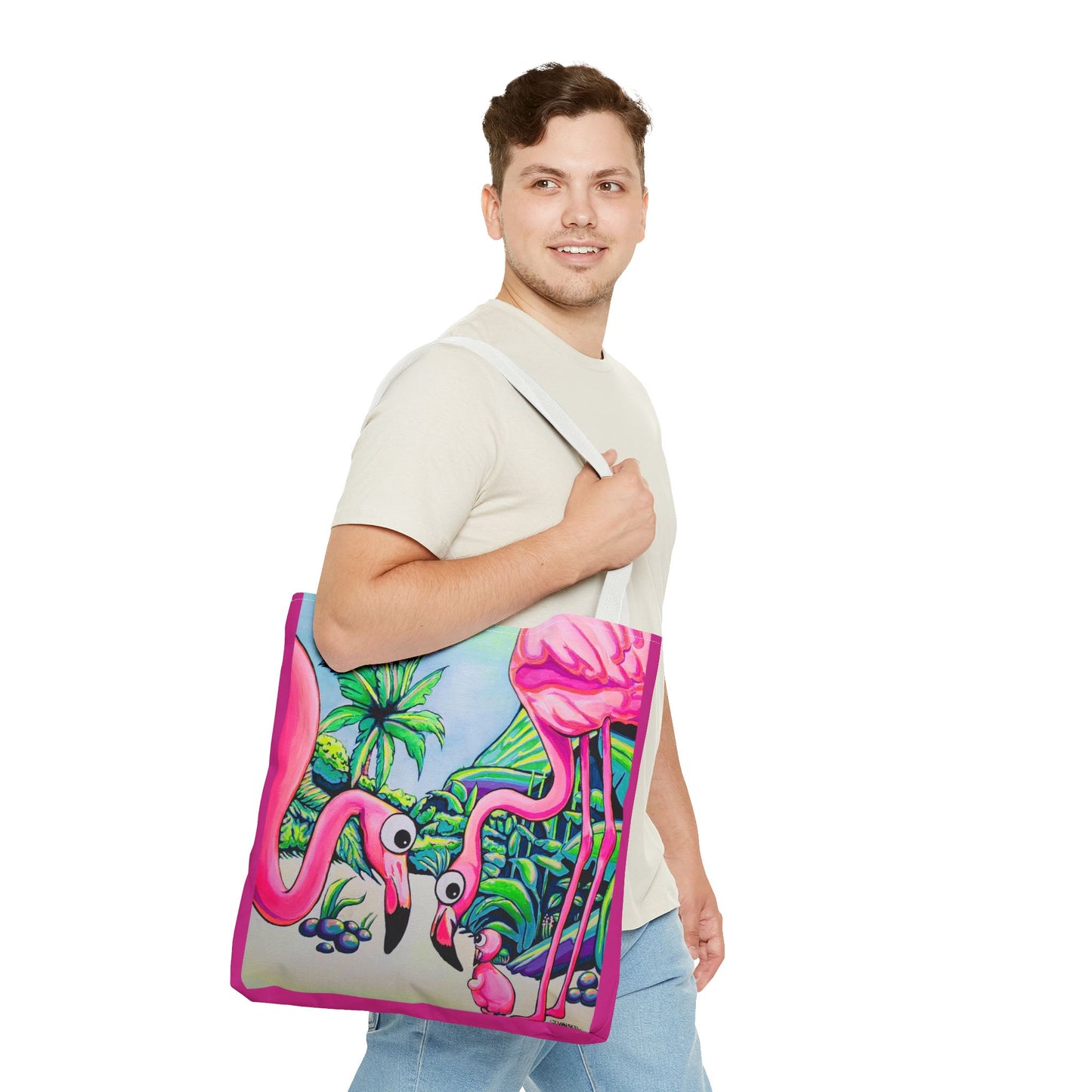 Premium Cyclops Flamingo Family Tote Bag, Original Artist Design, Reusable Shopping Tote, Eco-Friendly