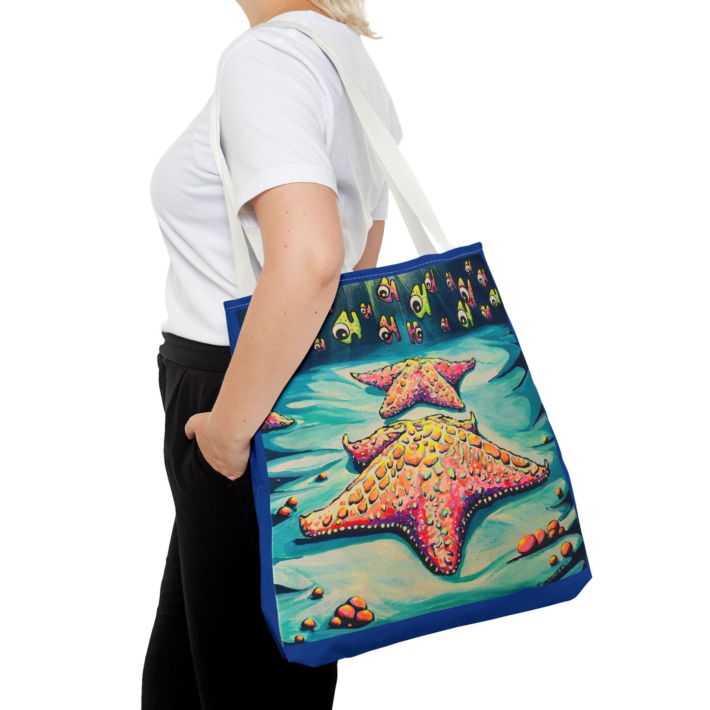 Premium Colorful Starfish Tote Bag, Original Artist Design, Reusable Shopping Tote, Eco-Friendly