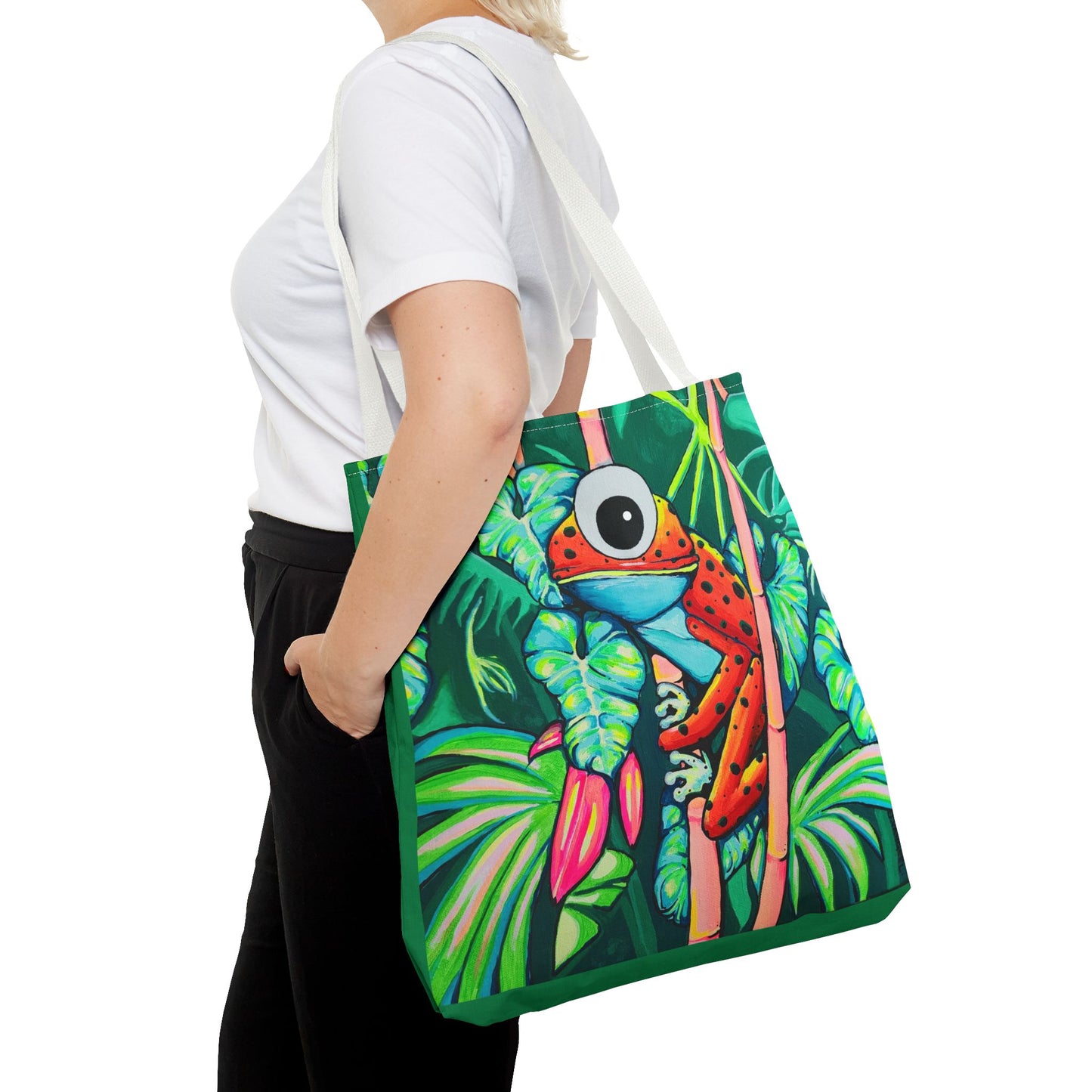 Premium Tropical Red Frog Tote Bag, Original Artist Design, Reusable Shopping Tote, Eco-Friendly