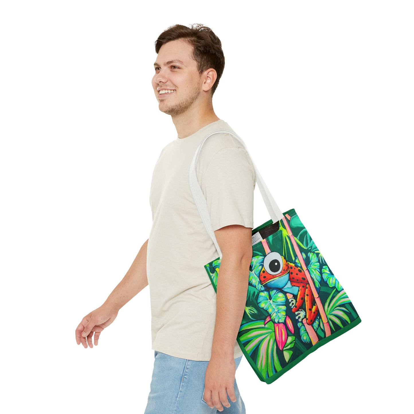 Premium Tropical Red Frog Tote Bag, Original Artist Design, Reusable Shopping Tote, Eco-Friendly