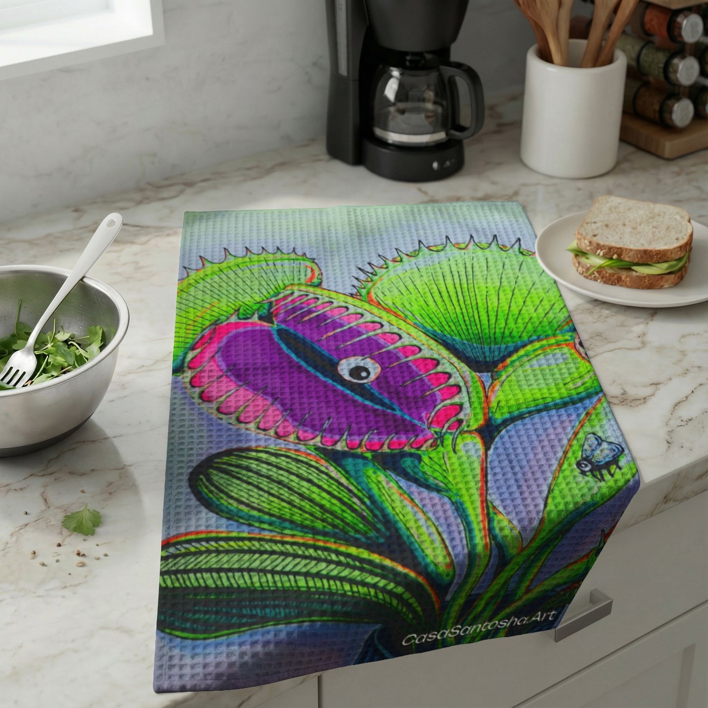 Cyclops Venus Fly Trap Waffle Weave Kitchen Hand Towel