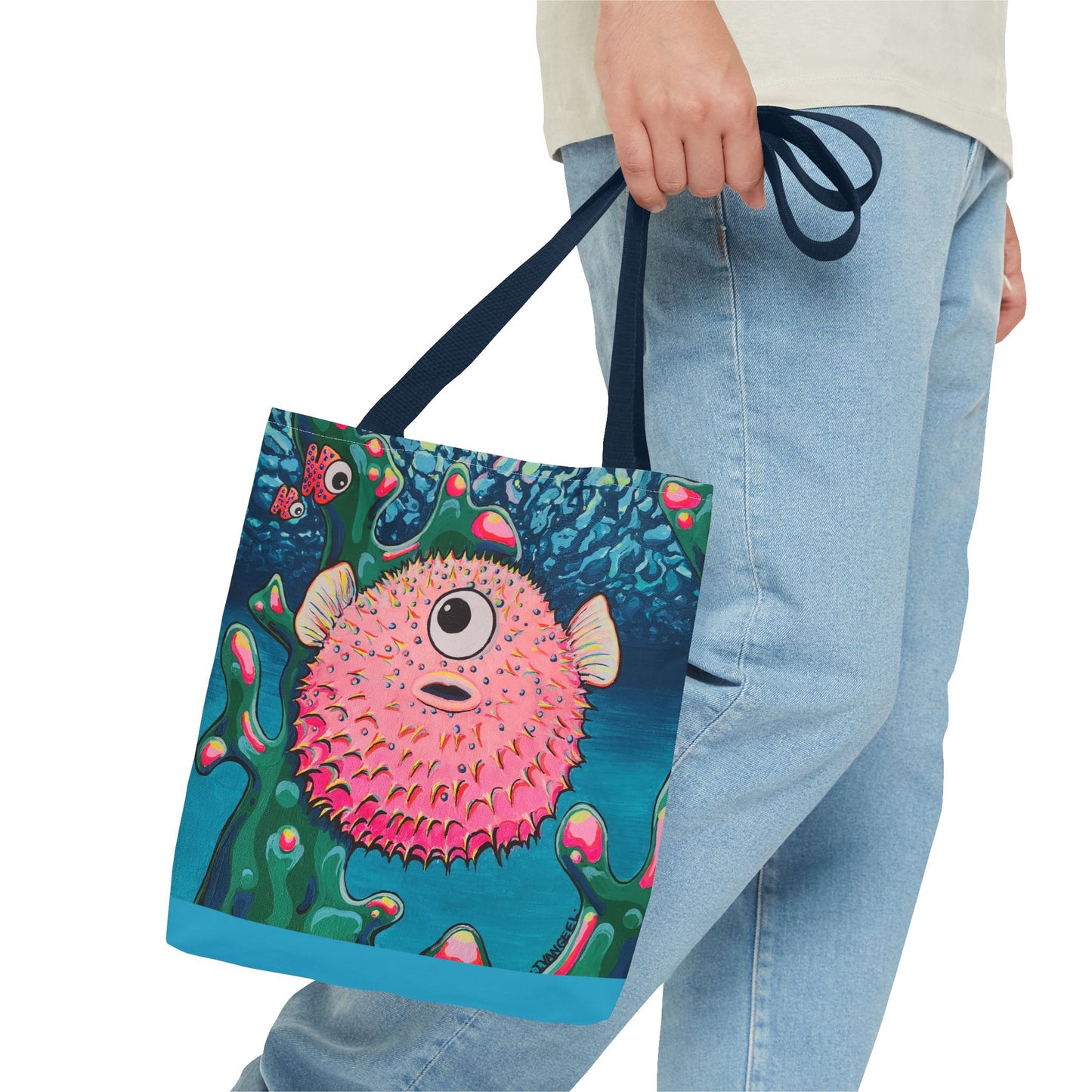 Premium Colorful Pufferfish Tote Bag, Original Artist Design, Reusable Shopping Tote, Eco-Friendly