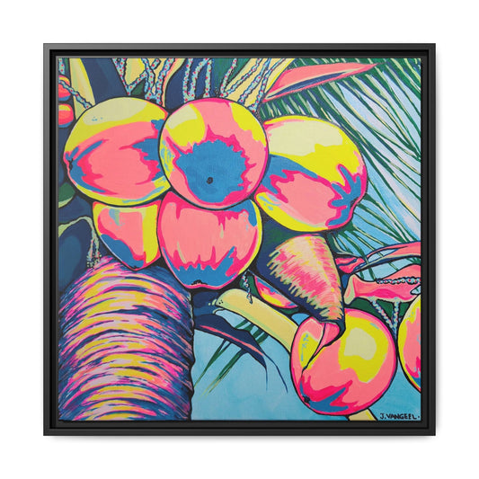 Framed Neon Coconuts Canvas Wall Art