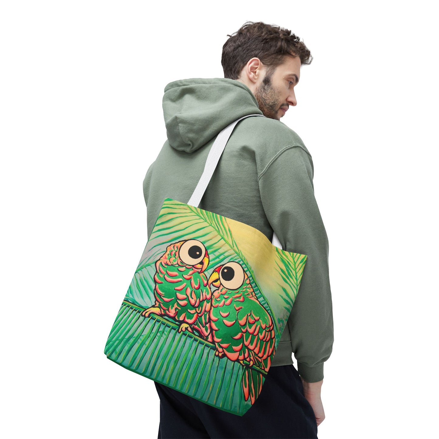 Premium Chatty Cyclops Parrots Tote Bag, Original Artist Design, Reusable Shopping Tote, Eco-Friendly