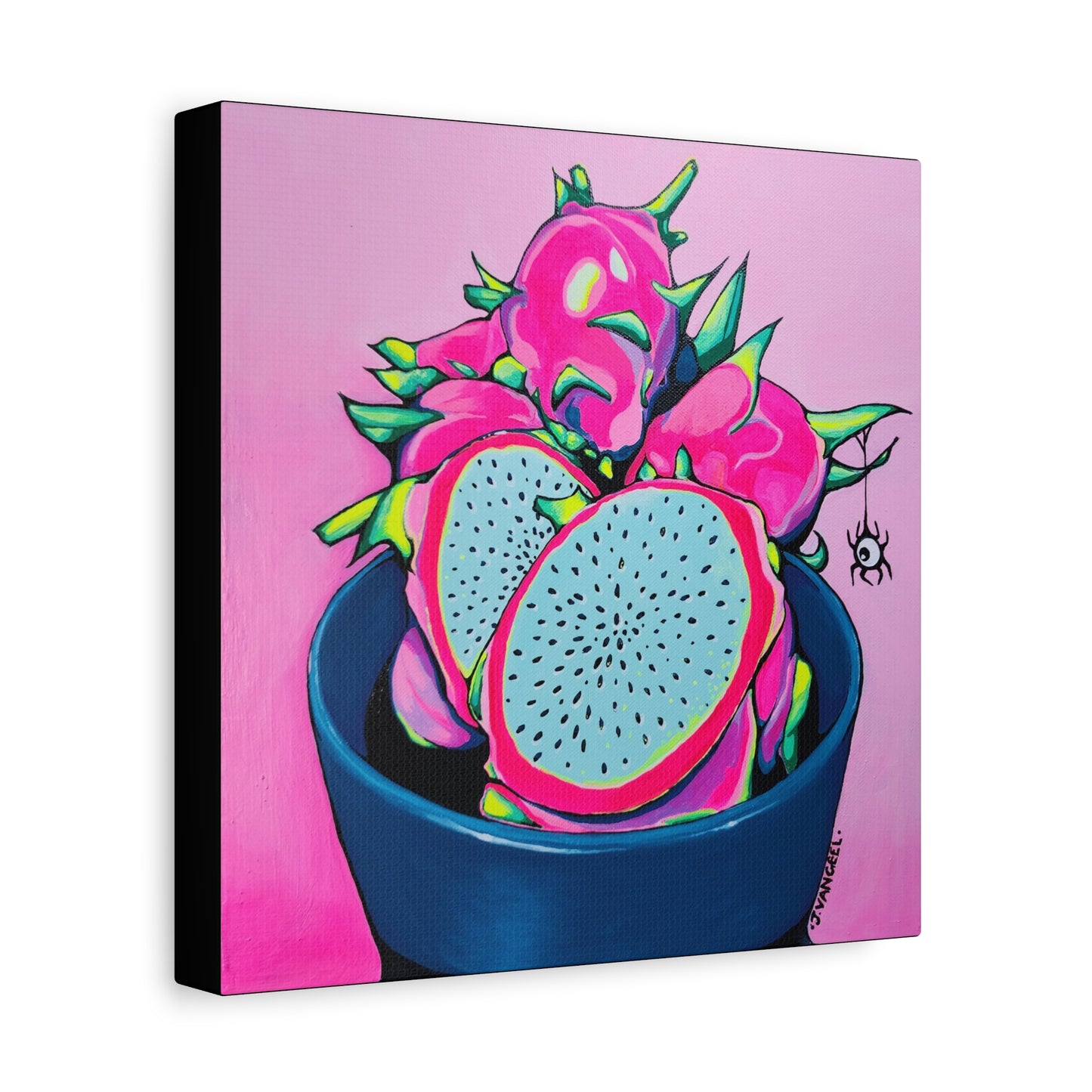 Neon Pink Dragon Fruit Canvas Print, Original Artist Design, Home Decor Wall Art