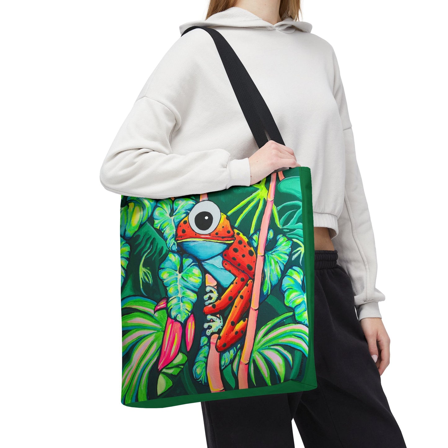 Premium Tropical Red Frog Tote Bag, Original Artist Design, Reusable Shopping Tote, Eco-Friendly