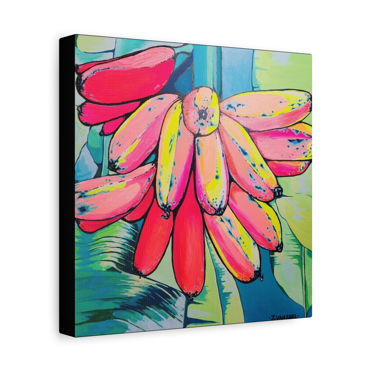 Neon Colorful Primitivo Bananas Canvas Print, Original Art Design, Home Decor Wall Art