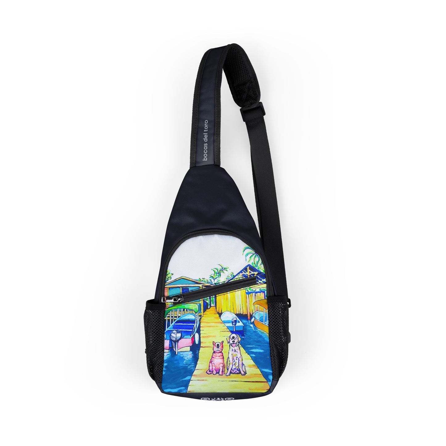 Colorful Cyclops Cat and Dog in Bocas Art Sling Bag - Travel or Everyday Chest Bag