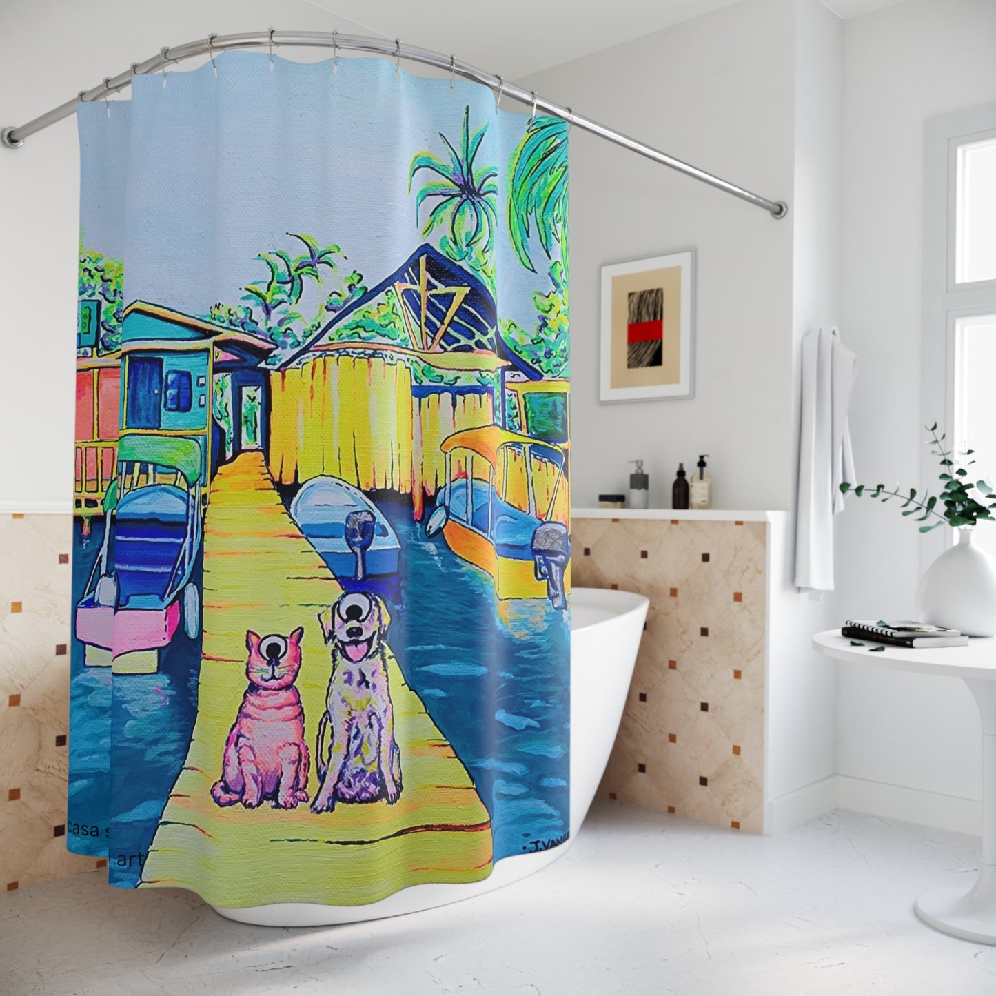 Cyclops Cat and Dog in Bocas Pop Art Shower Curtain