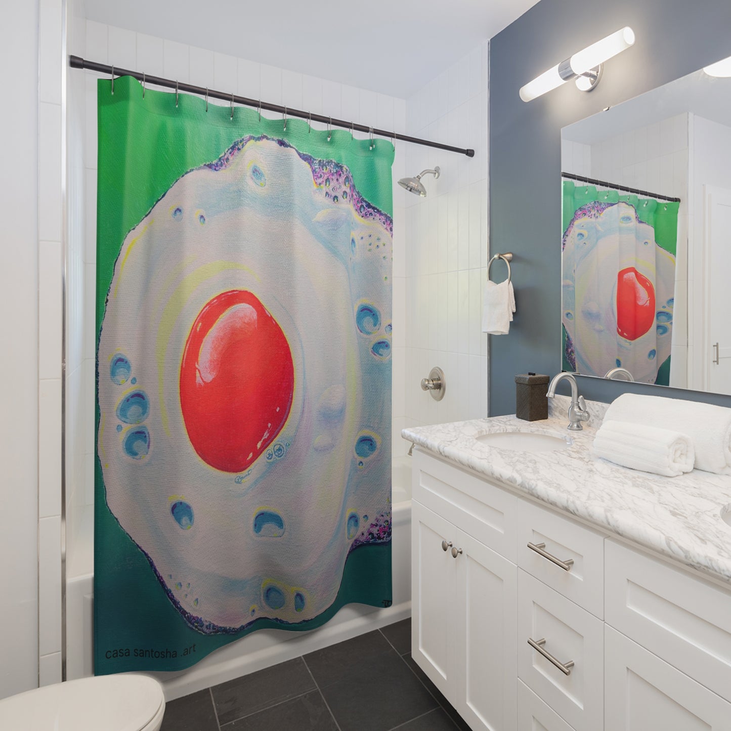 Rideau de douche Pop Art Œuf au Plat Néon