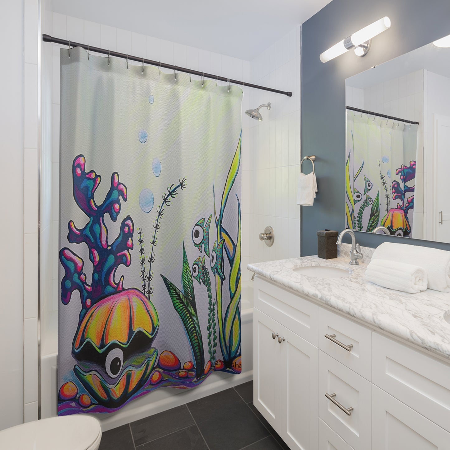 Rideau de douche pop art Clam Cyclope