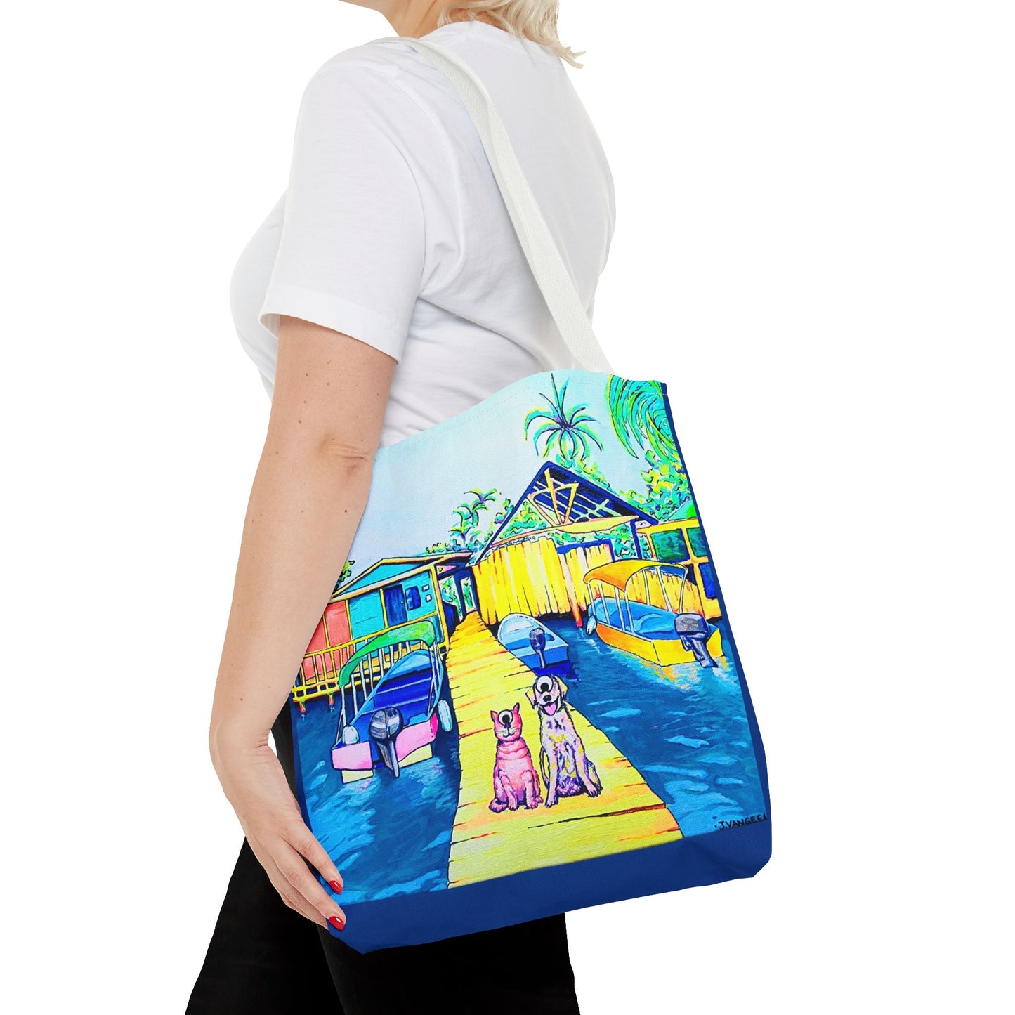 Premium Cyclops Cat and Dog on Tropical Island Tote Bag, Original Artist Design, Reusable Shopping Tote, Eco-Friendly