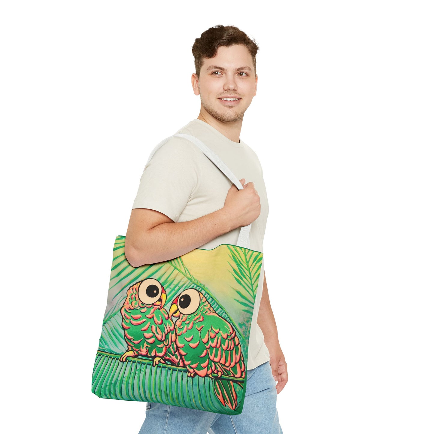 Premium Chatty Cyclops Parrots Tote Bag, Original Artist Design, Reusable Shopping Tote, Eco-Friendly