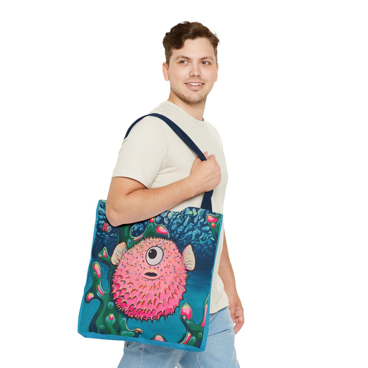 Premium Colorful Pufferfish Tote Bag, Original Artist Design, Reusable Shopping Tote, Eco-Friendly