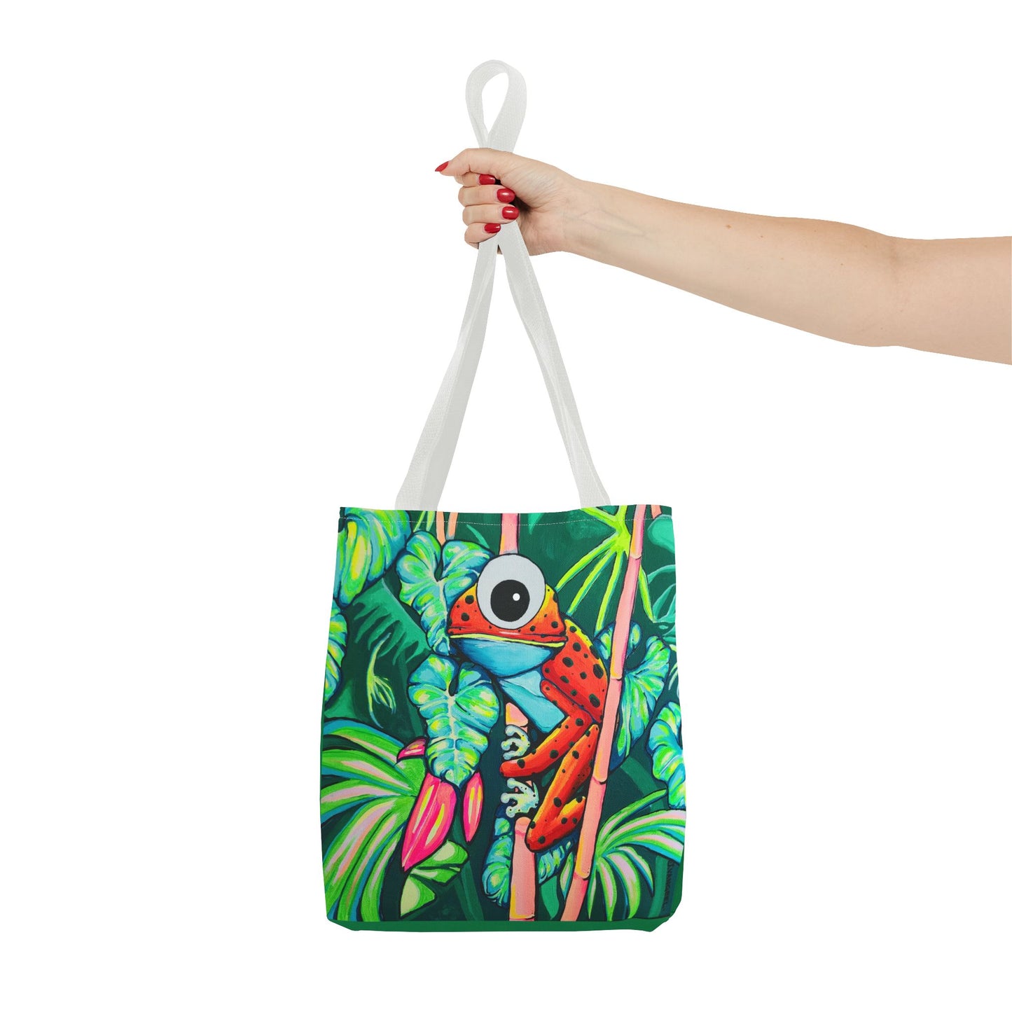 Premium Tropical Red Frog Tote Bag, Original Artist Design, Reusable Shopping Tote, Eco-Friendly