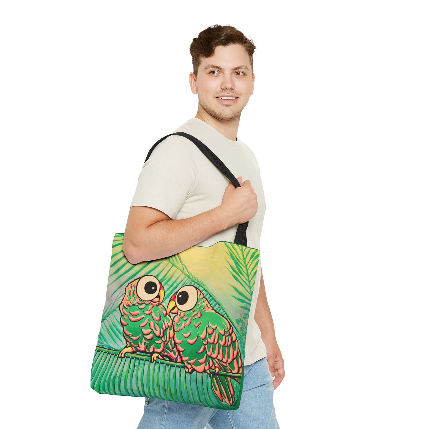 Premium Chatty Cyclops Parrots Tote Bag, Original Artist Design, Reusable Shopping Tote, Eco-Friendly