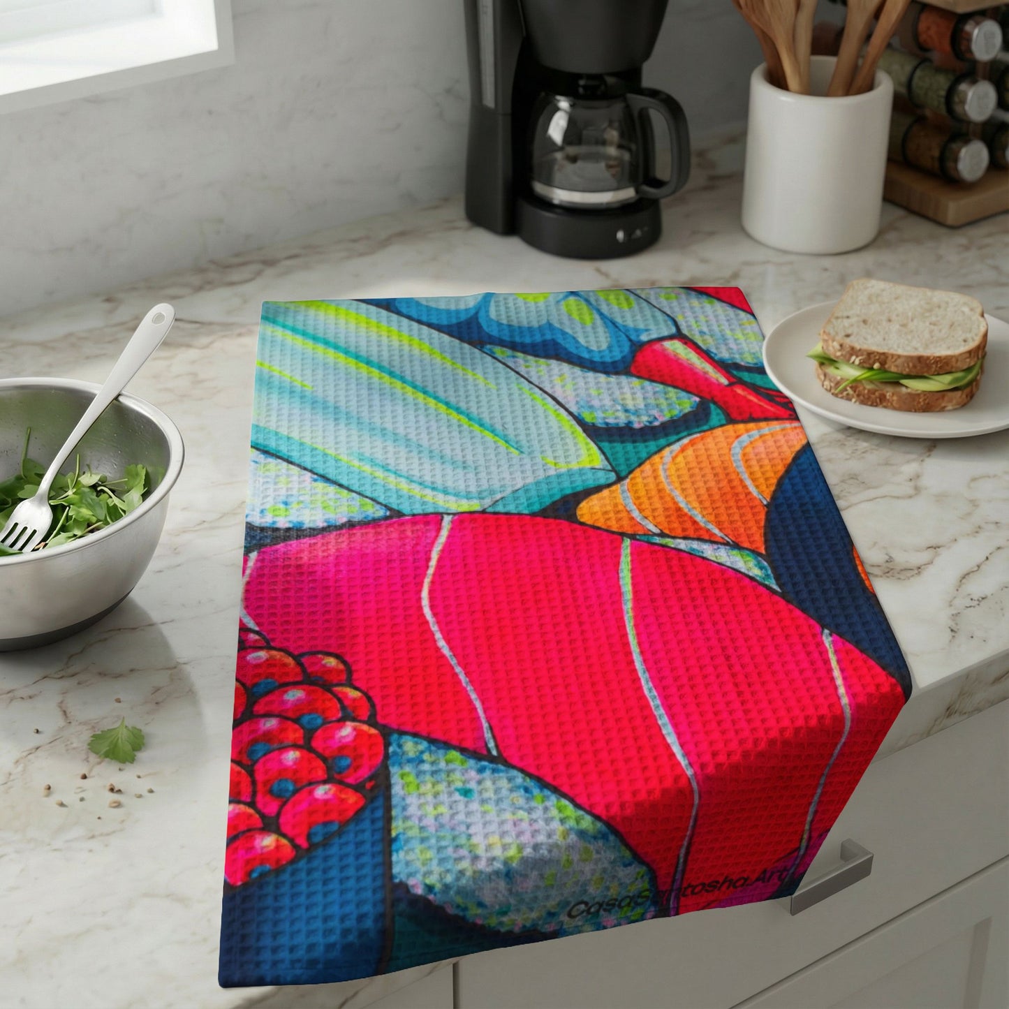 Neon Sushi Waffle Weave Kitchen Hand Towel