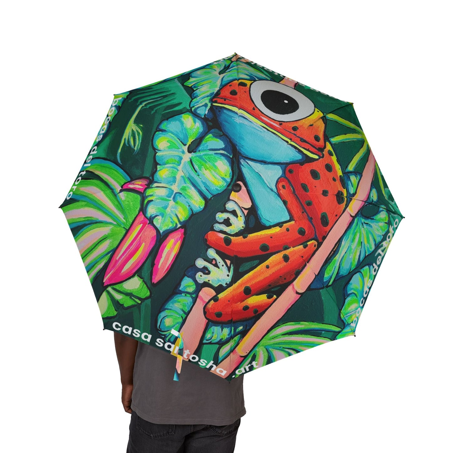 Vibrant Tropical Red Frog Umbrella - Foldable and Stylish Rain Gear