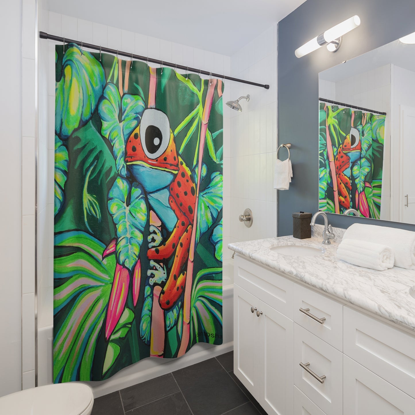 Rideau de douche Pop Art Grenouille Rouge Cyclope
