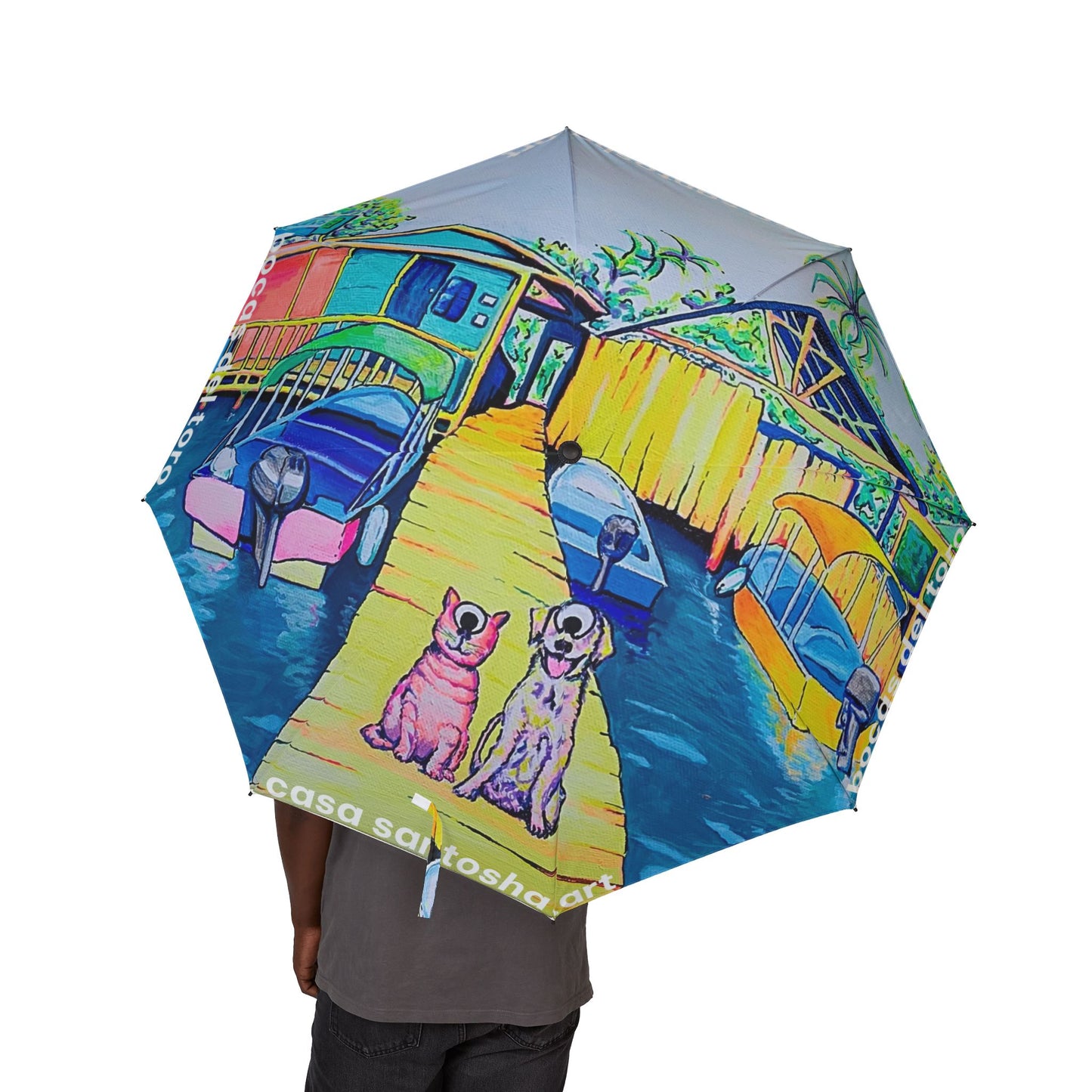 Cyclops Cat and Dog on a Tropical Island Umbrella - Foldable & Stylish Rain Gear